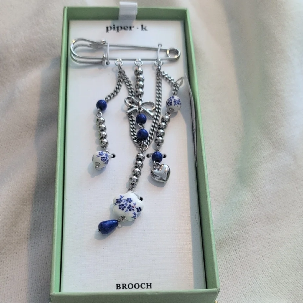 Piper + K Silver and Blue Brooch